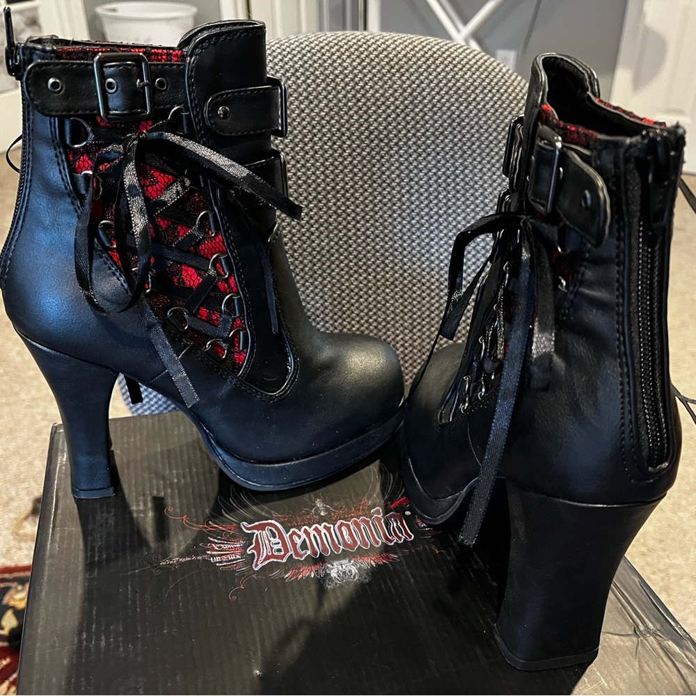 Demonia 4” Heel Vegan Leather Ankle Boots